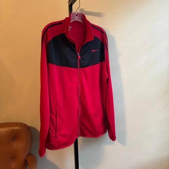 Nike Jacket Red Black Full Zip Lightweight Track Warm Up Mens Large - Picture 1 of 6